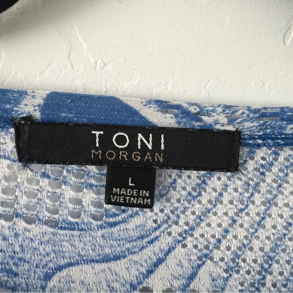 Toni Morgan Blue Swim Cover Open Knit Sheer Top Layering 3/4 Sleeve Large Summer - Picture 4 of 6
